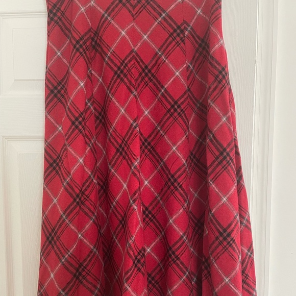 Jessica London Red Plaid Flair Wool Long Skirt - Picture 1 of 9